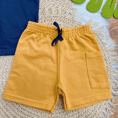 Conj. Camiseta Gola Polo Dino BG e Bermuda - Marinho e Mostarda
